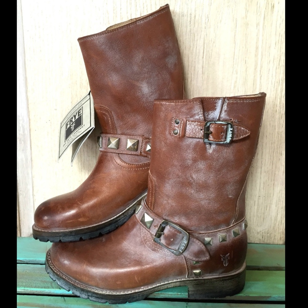 Frye rust brown Rogan Engineer Studded Boots 7.5